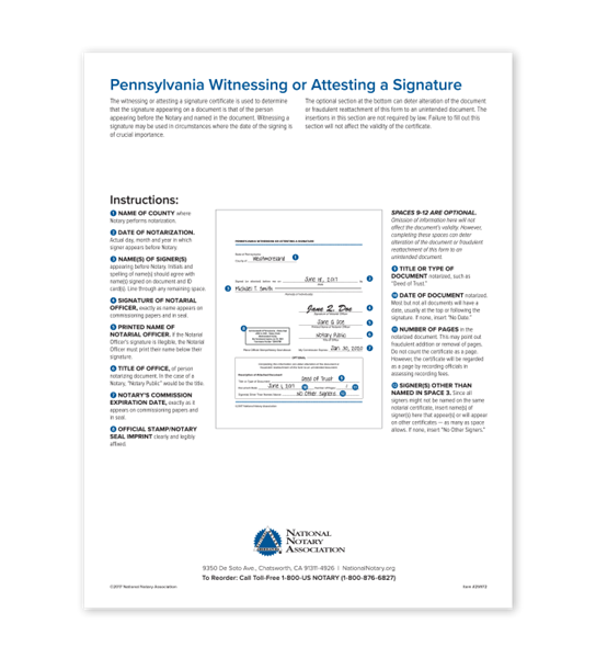 Pennsylvania Witnessing or Attesting a Signature