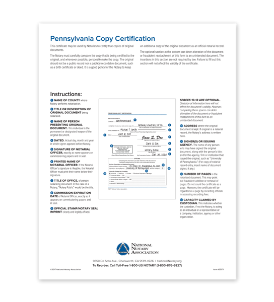 Pennsylvania Copy Certification
